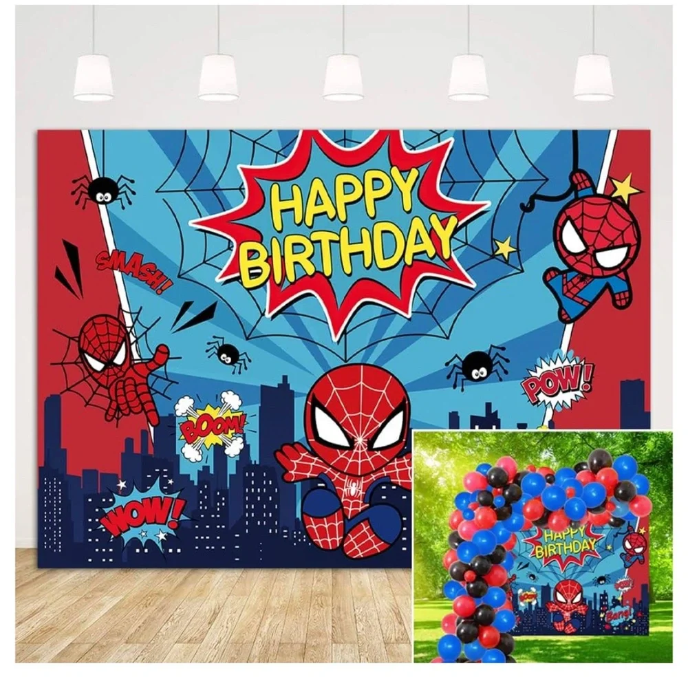 Spider-Man Happy Birthday backdrop kid #2,5x7,Balloons,Theme Party Kit